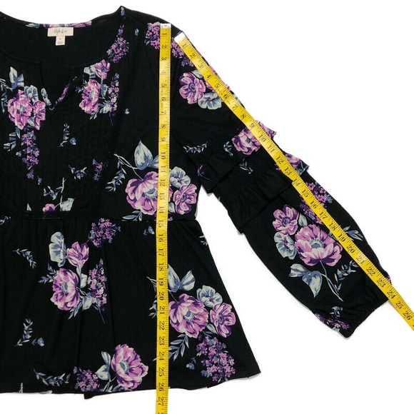 STYLE & CO Black Floral Ruffle Sleeve Boho Top XL - Picture 16 of 16
